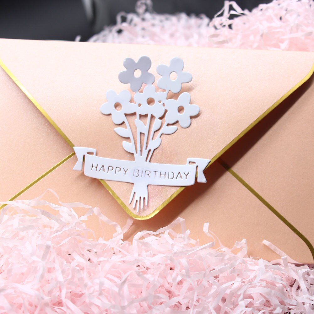 Gratulerer med dagen banner blomst metall kutting dør til scrapbooking håndverk stanse kort lage preging sjablong