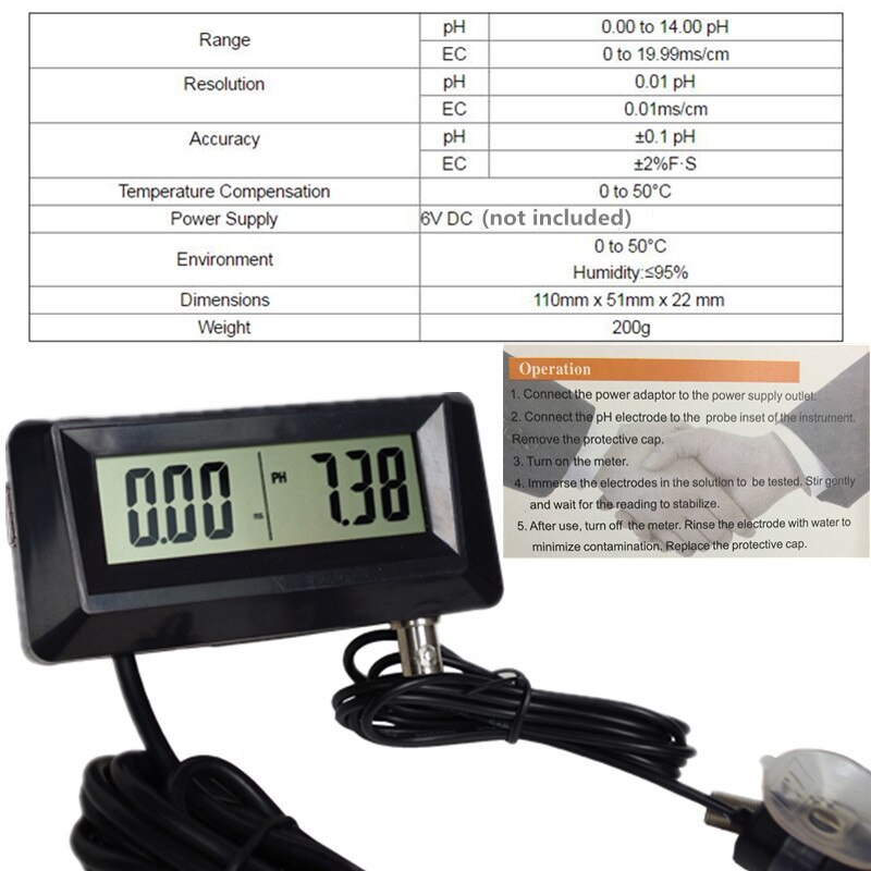 PH-0253 Online PH&amp;EC Monitor 0.00 to 14.00 pH Range 0 to 19.99ms/cm EC Range