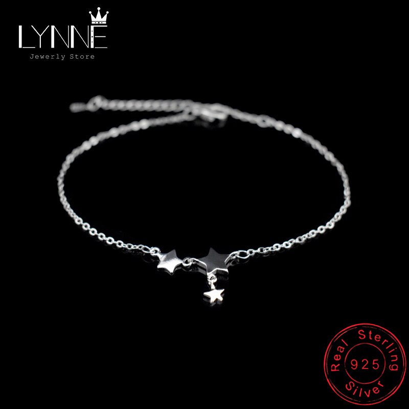 Three Stars Pendant Anklets Bracelet 925 Sterling Silver Simple Charm Star Ankle Chain For Women&Girl Jewelry