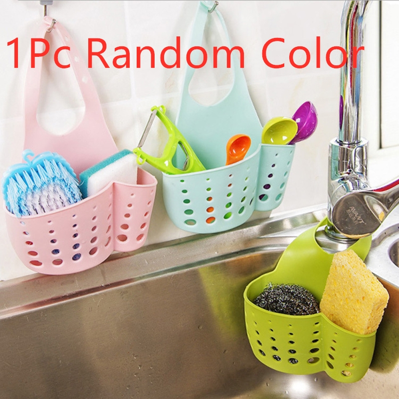 Cesta colgante de cocina, cestas de almacenamiento colgantes, estante de drenaje de esponja de jabón para baño ajustable, recipiente de cocina para escurrir: random