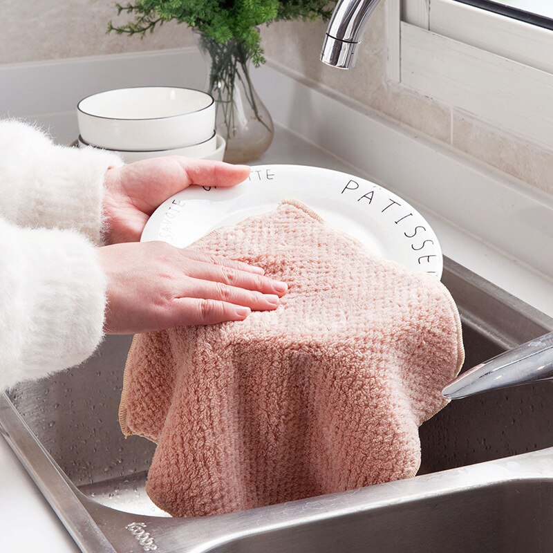 Dish Cloth Household Kitchen Non-stick Oil Thick Super Absorbent Rag Cloth Home Cleaning Non-hair Cleaning Cloth