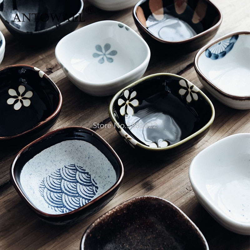 Japansk restaurang servis handmålad keramik sojaskål skål fyrkantig liten sås skål skål