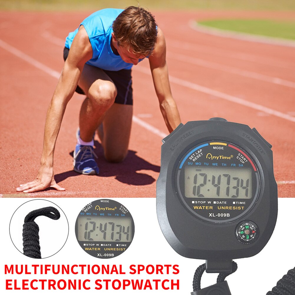 XL-009B Electronic Digital Handheld Timer Alarm Counter with Compass Stopwatch Outdoor Sports Running Training Chronograph