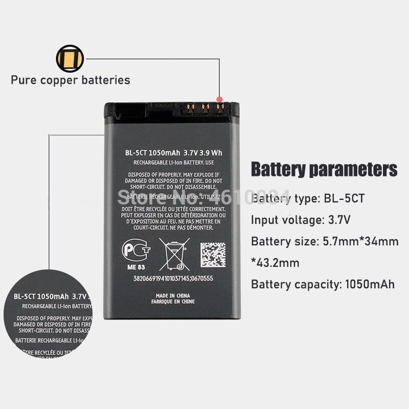 BL-5CT Bl 5CT Oplaadbare Mobiele Telefoon Vervangende Batterij Voor Nokia C5-00 6303 C3-01 3720 Classic Batterij