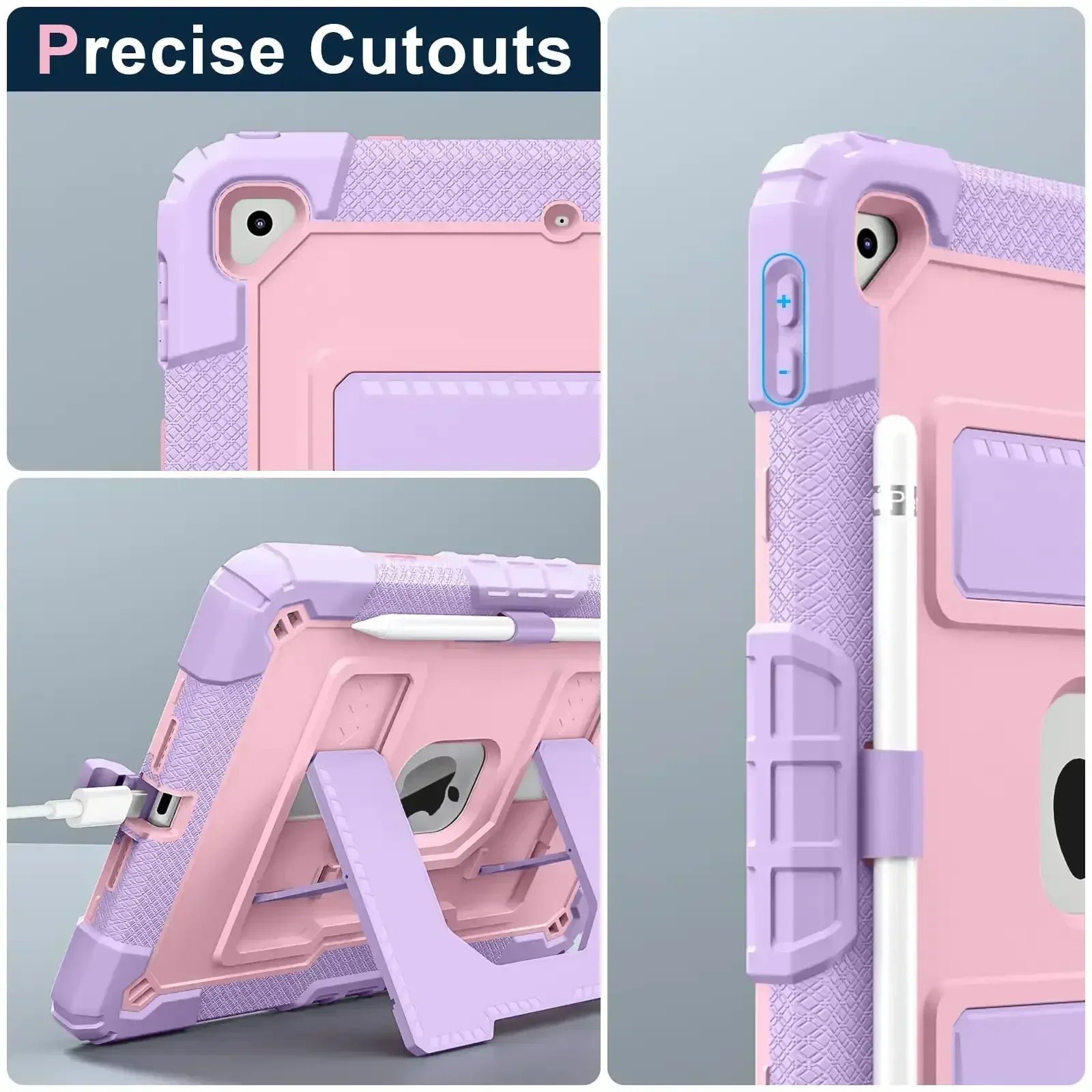 Etui til ipad 10.2 7th 8th 9th 10 , sikkert silikone + pc skulderrem, stødsikkert stativ, tabletcover, håndtag, stativ, robust fundas