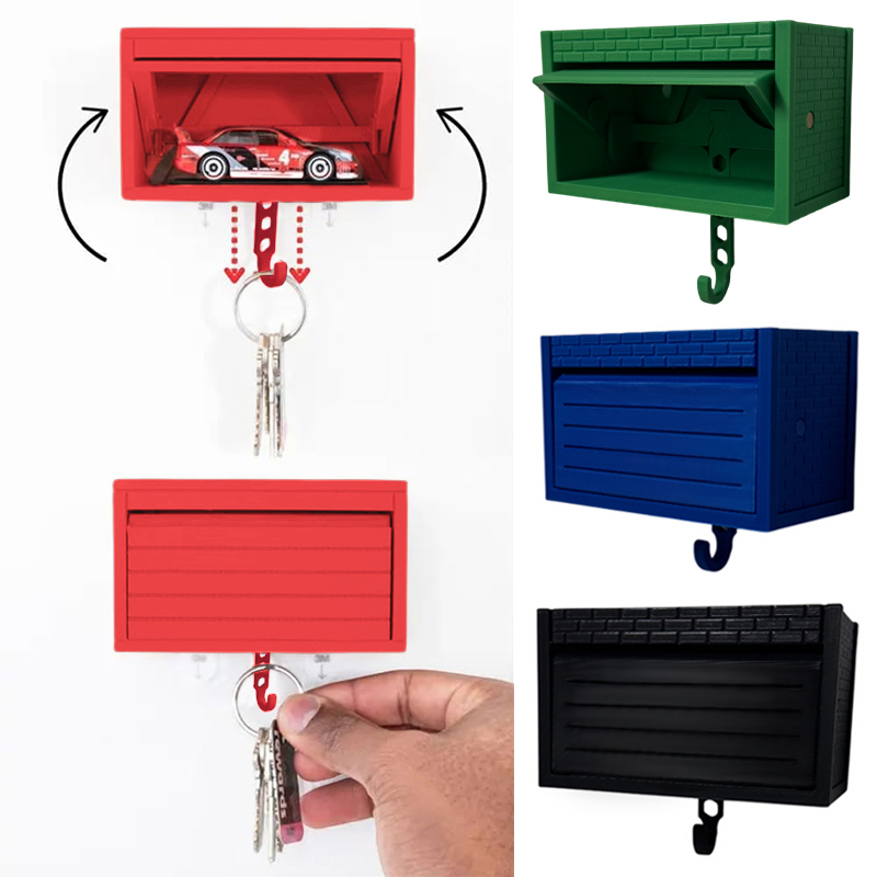 Porta-chaves de garagem para carro com porta de abertura, porta-chaves para pendurar na parede, organizador de chaves impresso em 3D, autoadesivo (modelos de carro não incluídos)
