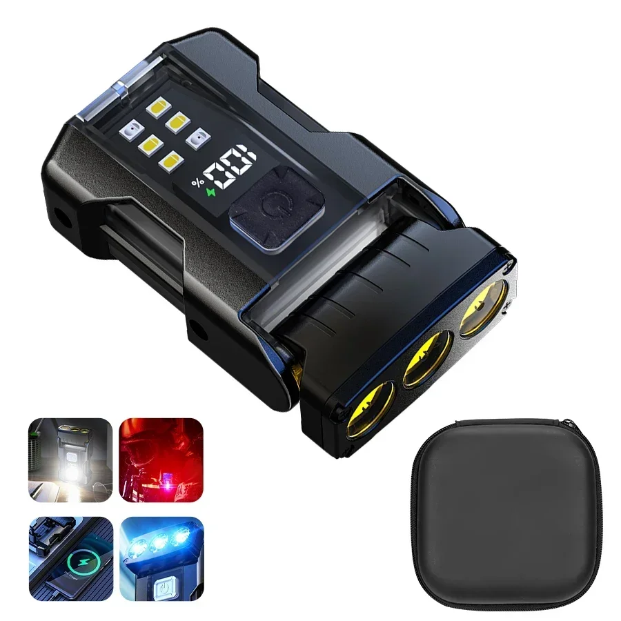 Portable Mini LED Flashlights USB Rechargeable EDC Flashlight with Battery Display Magnetic Working Light 7 Modes Fishing Torch: RGB