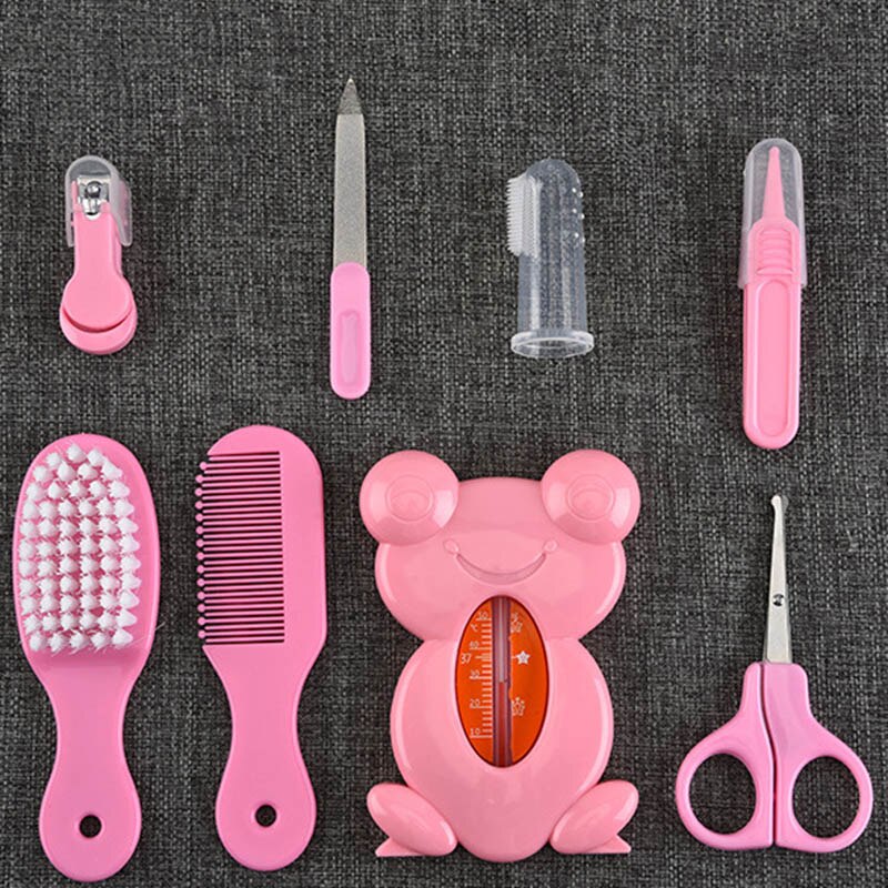 8Pcs/set Baby Nail Hair Health Care Scissors Thermometer Kit Newborn Infant Children Travel Portable Grooming Brush Set CL5821