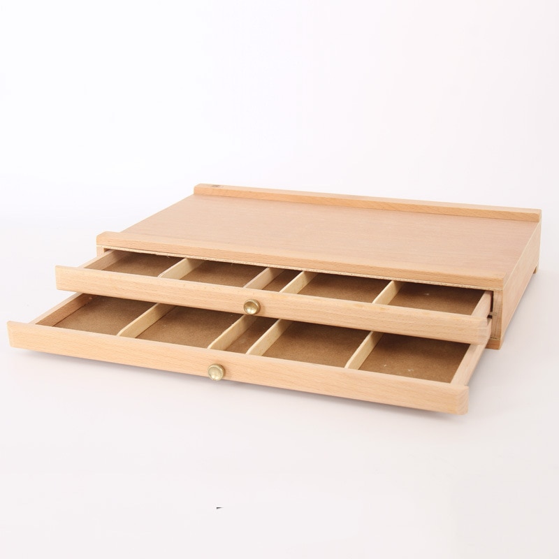 Houten Desktop Draagbare Schildersezel Beuken Schilderen Box Met Double-Layer Lade Voor Schilderen Hardware Art Supplies