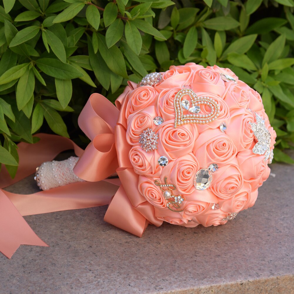 8 Colors Gorgeous Wedding Flowers Bridal Bouquets Artificial Wedding Bouquet Crystal Sparkle With Pearls buque de noiva: 18cm 4