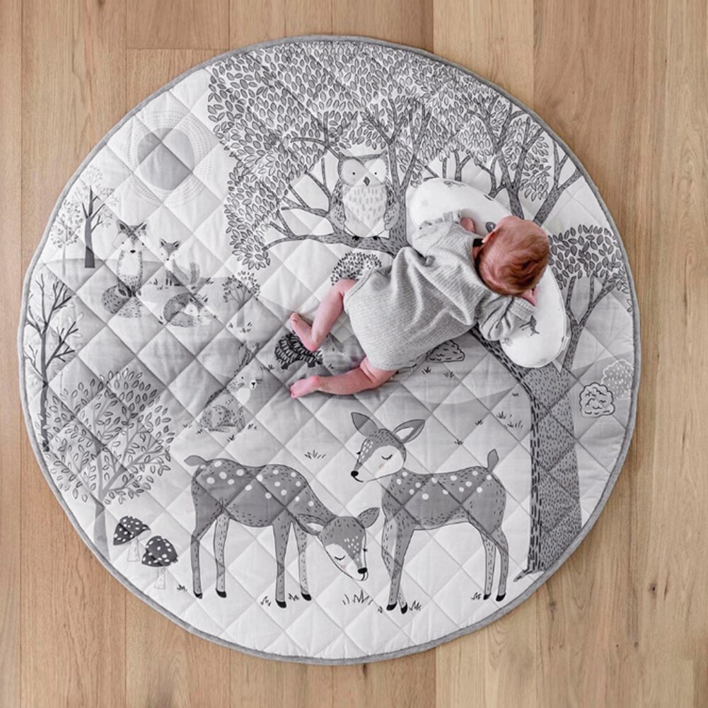 Nordic Forest Animals Print Baby Toddler Cotton Grid Crawling Play Mat Carpet