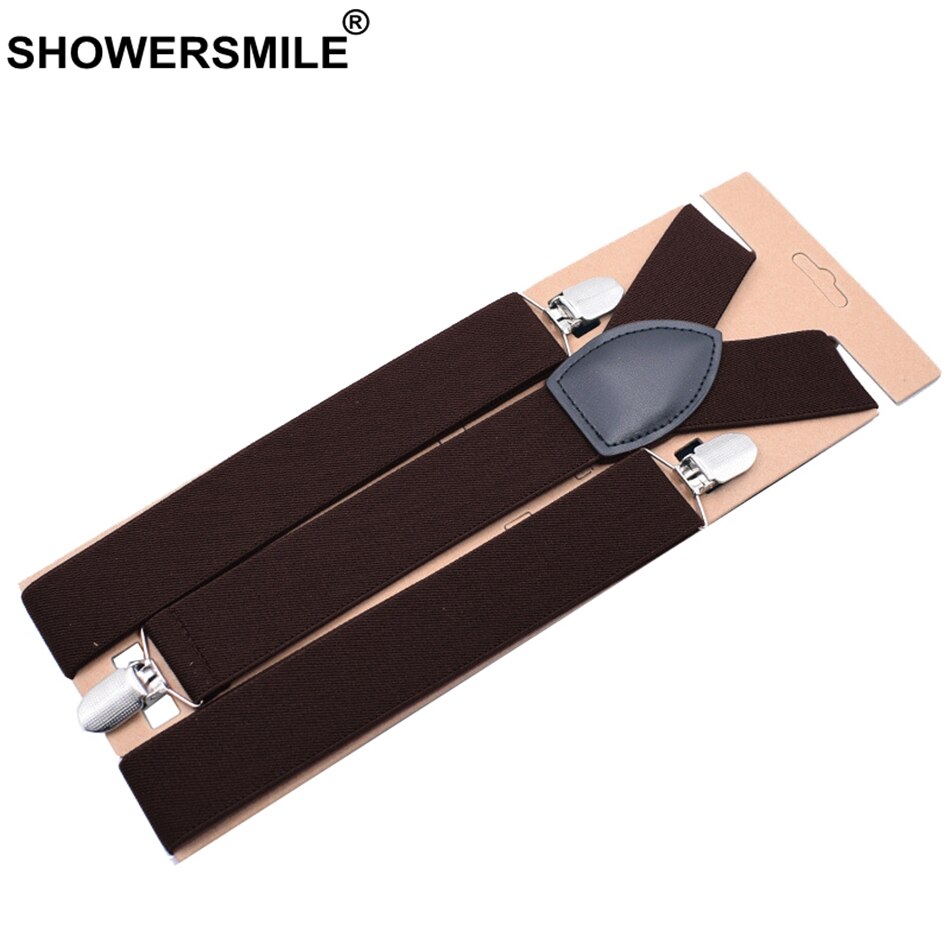 Showersmile brune seler brede mænd voksne bukser seler til bukser bordeaux bryllup business bukser bælte plus størrelse 120cm