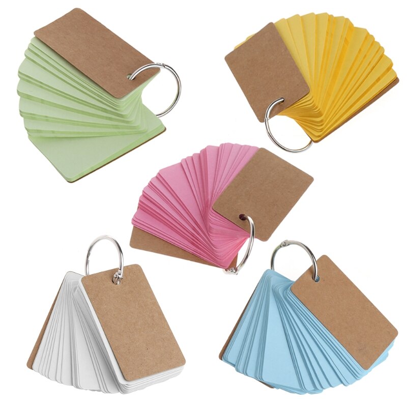 5Pcs/Pack Kraft Paper Binder Ring Easy Flip Flash Cards Study Memo Pads DIY Stationery