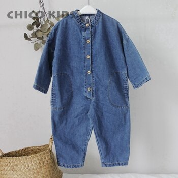 Kids Girls Boys Jean Denim Jumpsuits, Toddlers Boys Long Sleeve Button Bodysuits, Kids Korea Style Jumpsuit: 4T