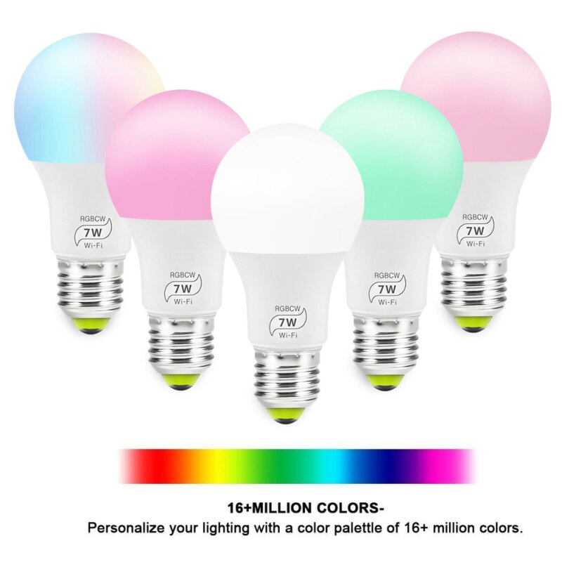 2/1pcs 7W WiFi Smart Light Bulb E27 Multicolor Wireless LED Lamp Work With Alexa Google Assistant Dimmable Timer RGB Magic Bulb