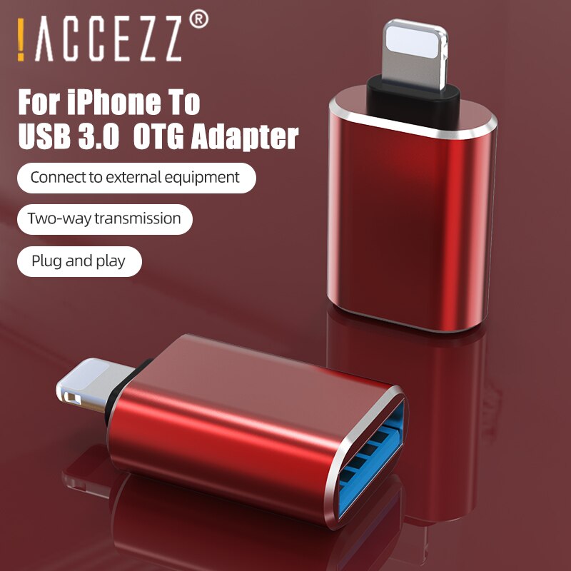 ! Accézz pour iPhone adaptateur vers USB 3.0 OTG accessoires de téléphone portable U disque clavier convertisseur pour iPhone 11 Pro Max 7 8 iOS 12 13: Rouge