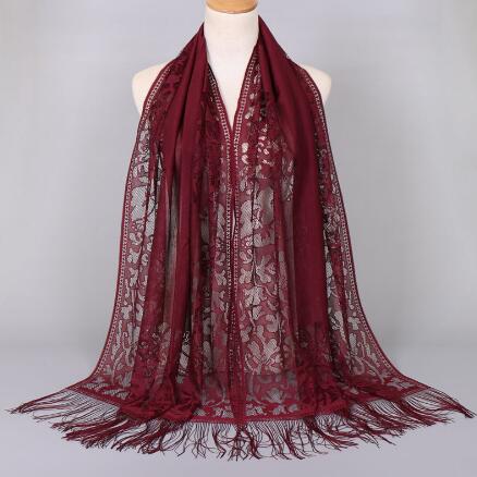 Women Cotton Polyester Floral Lace Scarf Shawl Tassels Party Wedding Lace Veil India Arab Muslim Hijabs Scarves: color 14 dark blue
