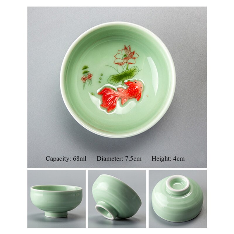 Chinees Porselein Tea Kopjes Sets Reizen Keramische Groene Thee Cup Smaak Kung Fu Thee Kom Ceremonie Celadon Vis Theekopje Theewaar: B01 7.5x4cm 68ml