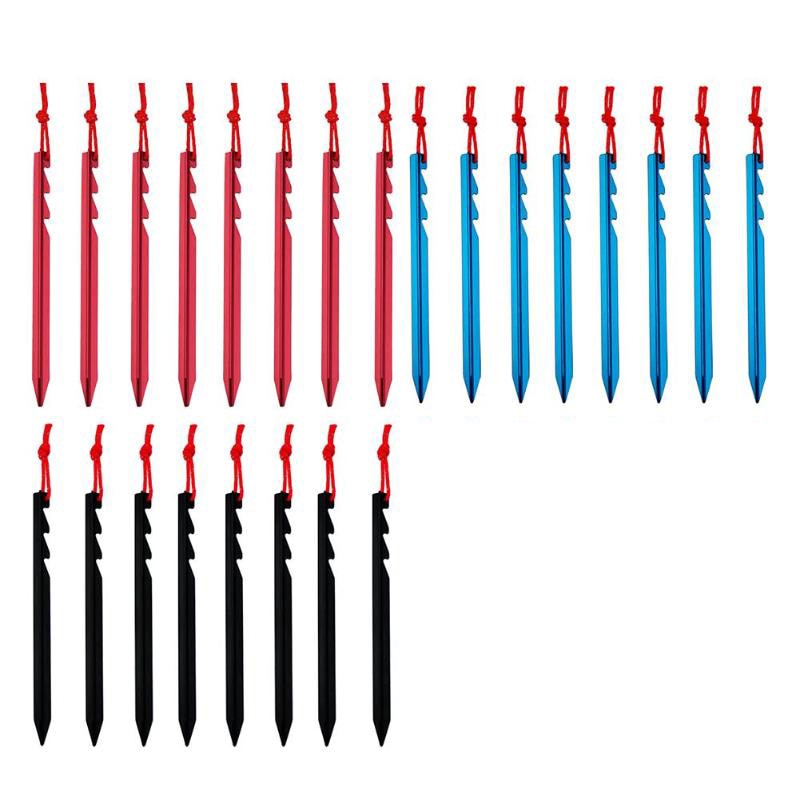 10 stuks aluminium tentharingen, nagels met touw, lichtgewicht outdoor kamperen, wandelen, tentharingen, 4 kleuren, rood