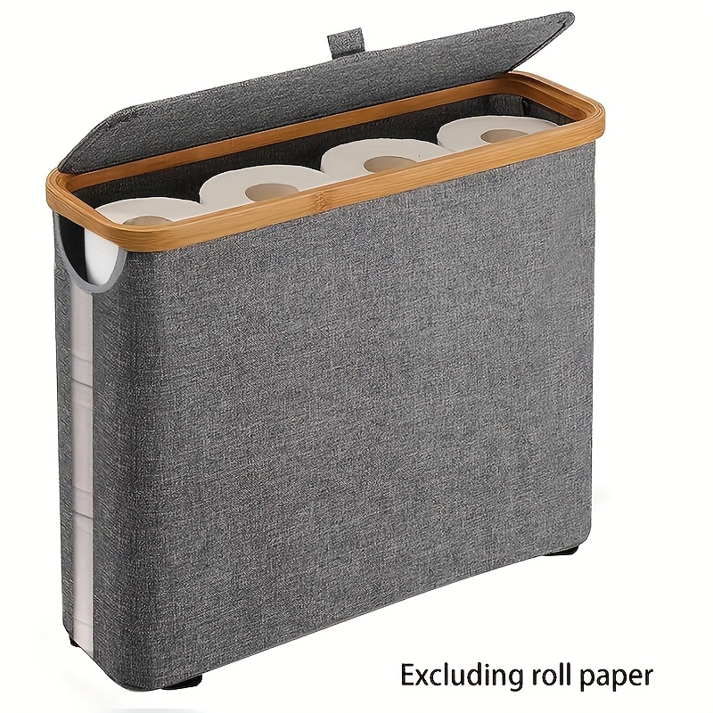 Boheemse stijl bamboe toiletrolhouder met opbergmand, opvouwbare opbergmand, wasmand, opbergruimte voor papieren handdoeken: Dark Gray