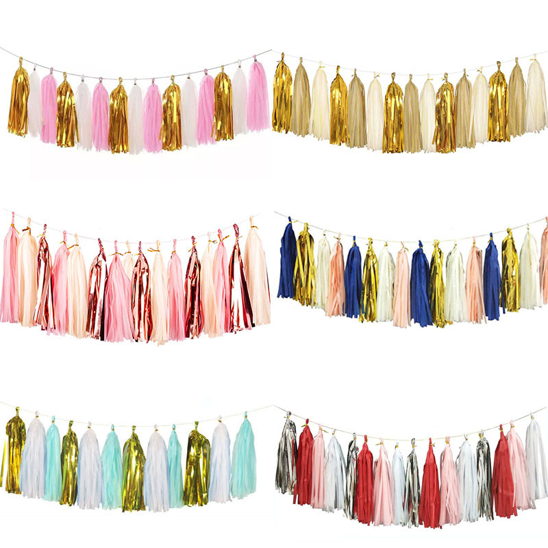 15-30 Uds. Conjuntos de guirnaldas de borlas de papel tisú Multicolor DIY Baby Shower aniversario de cumpleaños decoración de boda manualidades