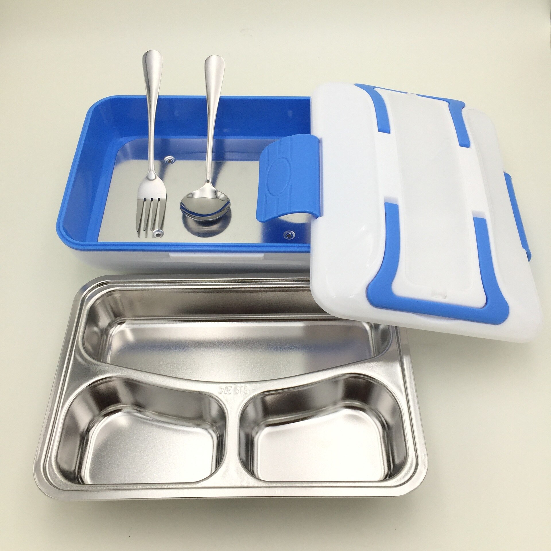 Draagbare Auto Truck Elektrische Verwarming Lunchbox Reizen Voedsel Warm Heater Opslag Container Rvs Rijstkokers Box Warmer: Blue