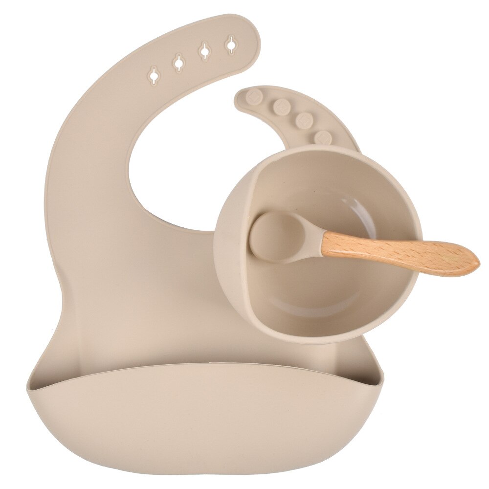 1set Silicone Bib Feeding Set Baby Bowl Tableware Waterproof Spoon Non-Slip BPA Free Silicone Portable Tableware for Children: Y24