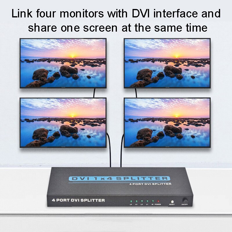 DVI Splitter 1 in 4 Out DVI 1X4 Splitter 4 Ports DVI-D Dual Channel Supports 3D 4K Resolution EU Plug