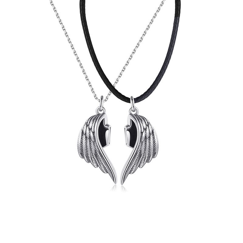 Collar de ala para hombre y mujer, colgante de corazón de amor con ala de dragón demonio a juego, collar de Amistad familiar para pareja, joyería: 002