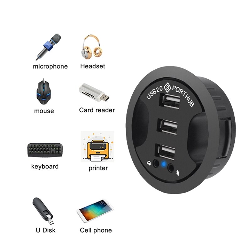 USB Hub USB 2,0 Schreibtisch Tülle USB 2,0 Hub Audio- Schreibtisch montieren Adapter 3 Hafen Montieren in Schreibtisch Multi USB 2,0 Häfen