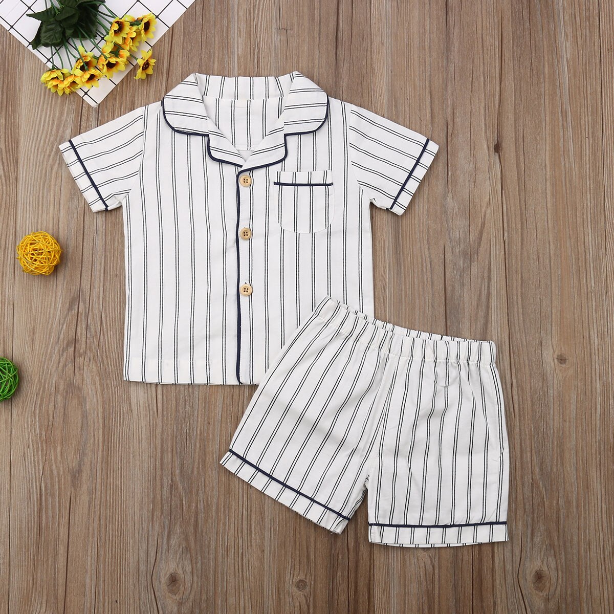 Pudcoco Gestreepte Gentleman Stijl Zomer Peuter Kids Jongens Kleding Nachtkleding Pyjama Set Shirt + Broek