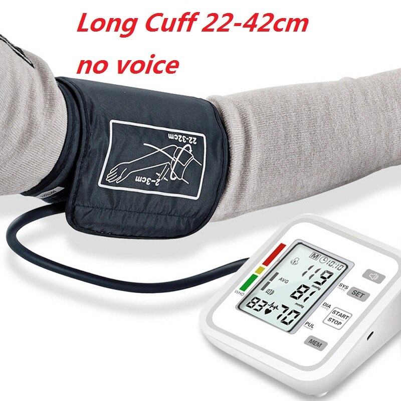 LCD Arm Automatic Blood Pressure Monitor BP Sphygmomanometer Pressure Meter Tonometer for Measue Arterial Pressure English voice: 22-42cm no voice