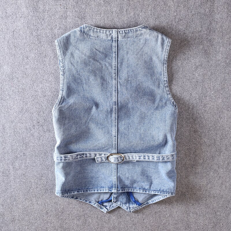 Engeland Style Mannen Vest Licht Blauw V-hals Vintage Pak Denim Vest Mannen Heren Mouwloze Jas Homme Chaqueta