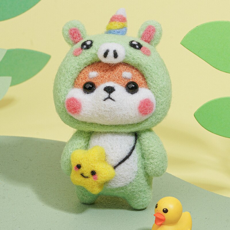 Poupée Animal en feutre de laine, jouet cochon Rat lapin serpent tigre Shiba Inu Dragon singe, Kit de feutrage à l&#39;aiguille en laine, bricolage Non fini: No.8