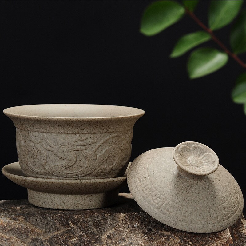 Grov keramik drage gaiwan stor te skål terrin kungfu tekop, keramisk terrin dæk skål te service: B