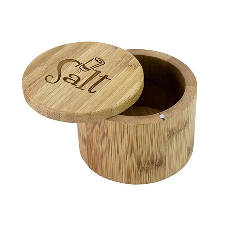 Bamboo Wood Spice Storage Box with Round Swivel Lid Cover Natural and Eco-Friendly Salt Condiment Jar for Chili Curry Sugar: 3
