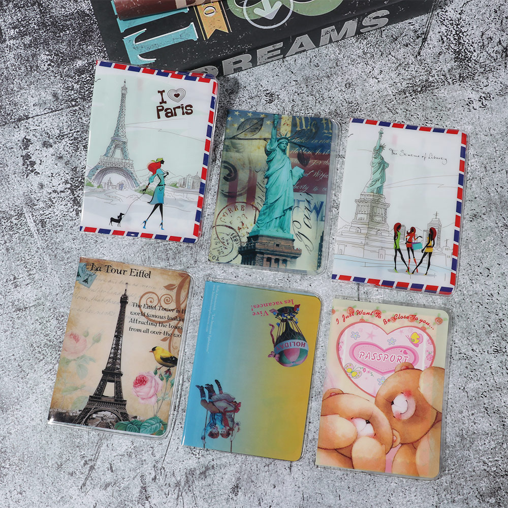 1Pc Passport Cover Card ID Holders Women Men Travel PVC Document Folder Passport Package Eiffel Tower Passport Holders