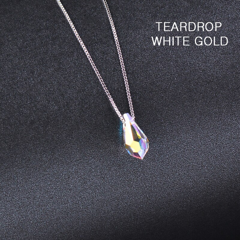Sinleery brilho estrela cubo bola lágrima cristal colar rosa ouro cor prata gargantilha corrente feminino acessórios jóias xl042 ssa: TEARDROP-silver