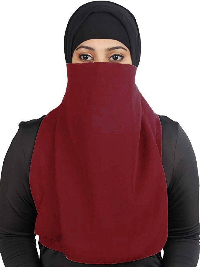 Muslim Women Veil Islamic Face Cover Arab Prayer Hijabs Hat Cap Full Cover: Dark Red