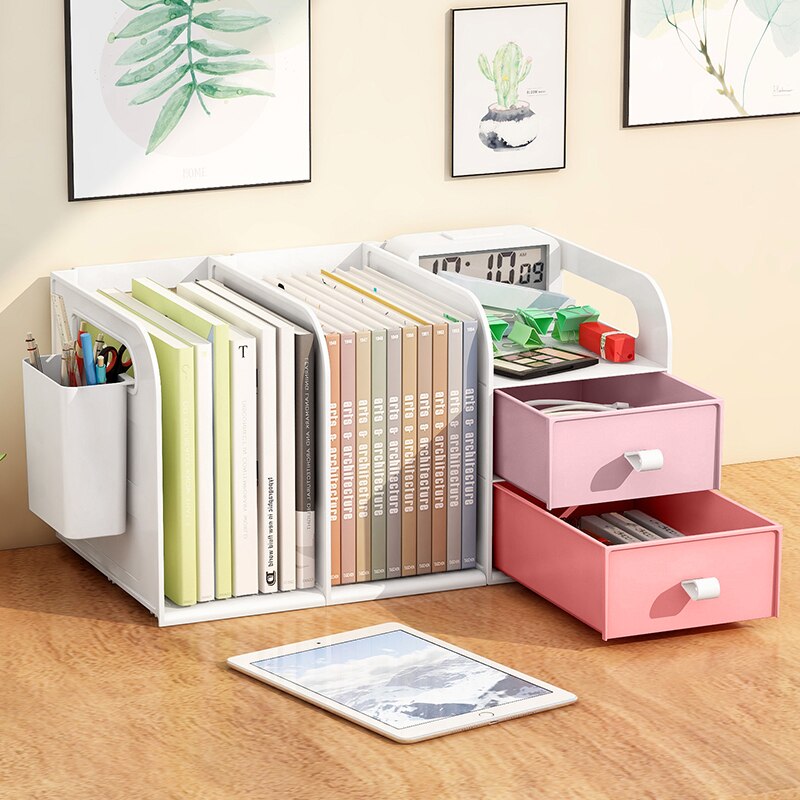 HCKG Bookshelf Folder Storage Box on The Desk Simple File Rack Pen Holder Book Stand Office Organize Desktop Rack Desk Organizer