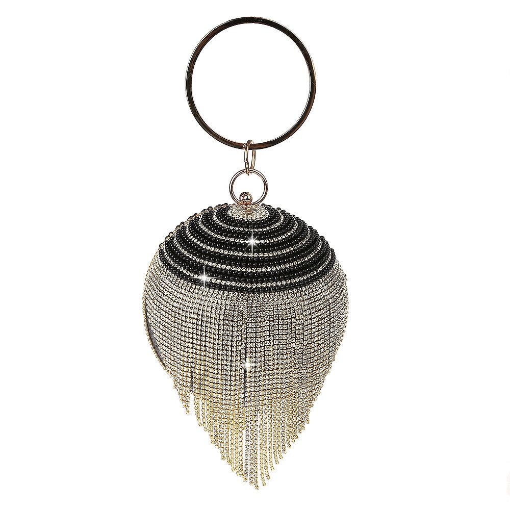Luksus diamant krystall perler lang dusk ball form kveldsveske damer kvinner glitter bryllup fest dag clutches vesker: Svart