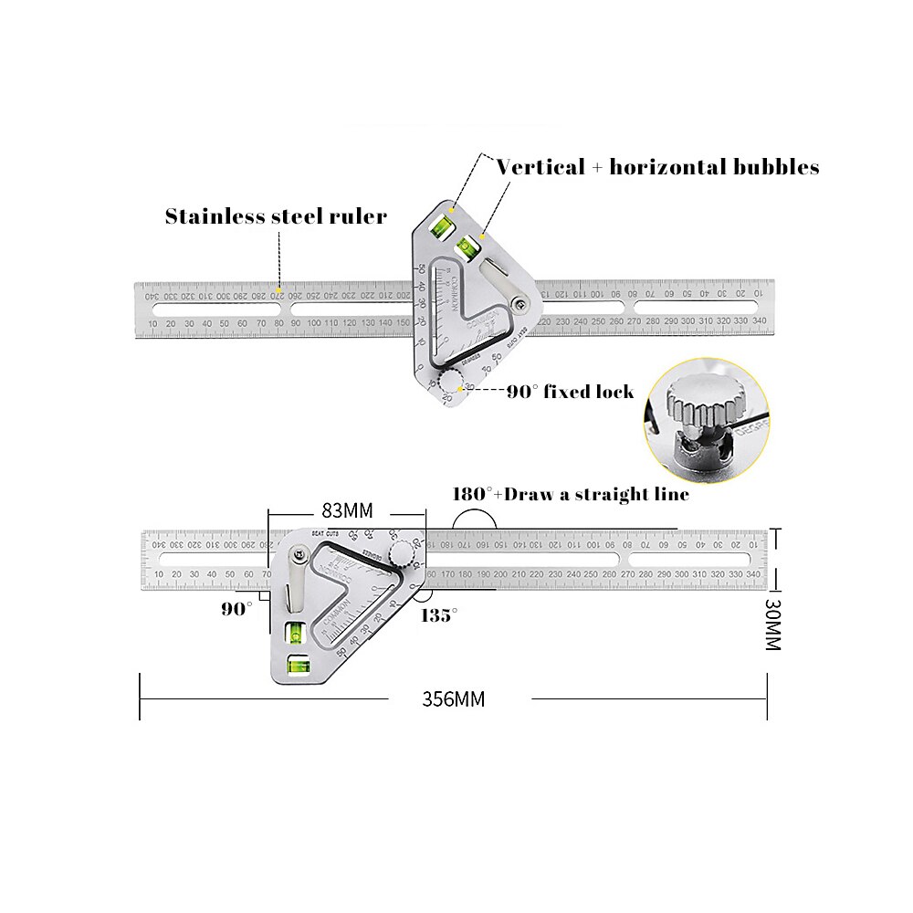 Multi Woodworking Triangle Ruler Angle Protractor Steel Speed Square Measuring Ruler Miter For Framing Building Carpenter Tools