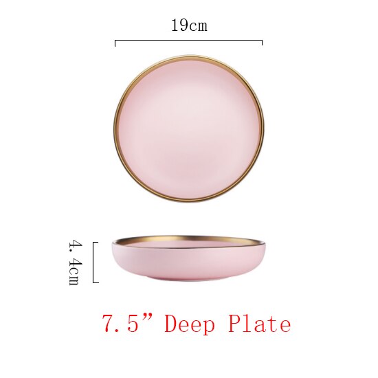 Pink/blå keramik guld indlæg tallerken sæt bøf mad tallerken nordisk stil komplet bordservice skål fad porcelæn spisestel sæt: E