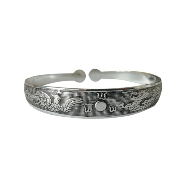 Nuevas pulseras Retro, brazaletes tibetanos de plata y Metal tallado, brazaletes de flores de elefante y pez, joyería gitana Vintage, para mujer: PLATEADO