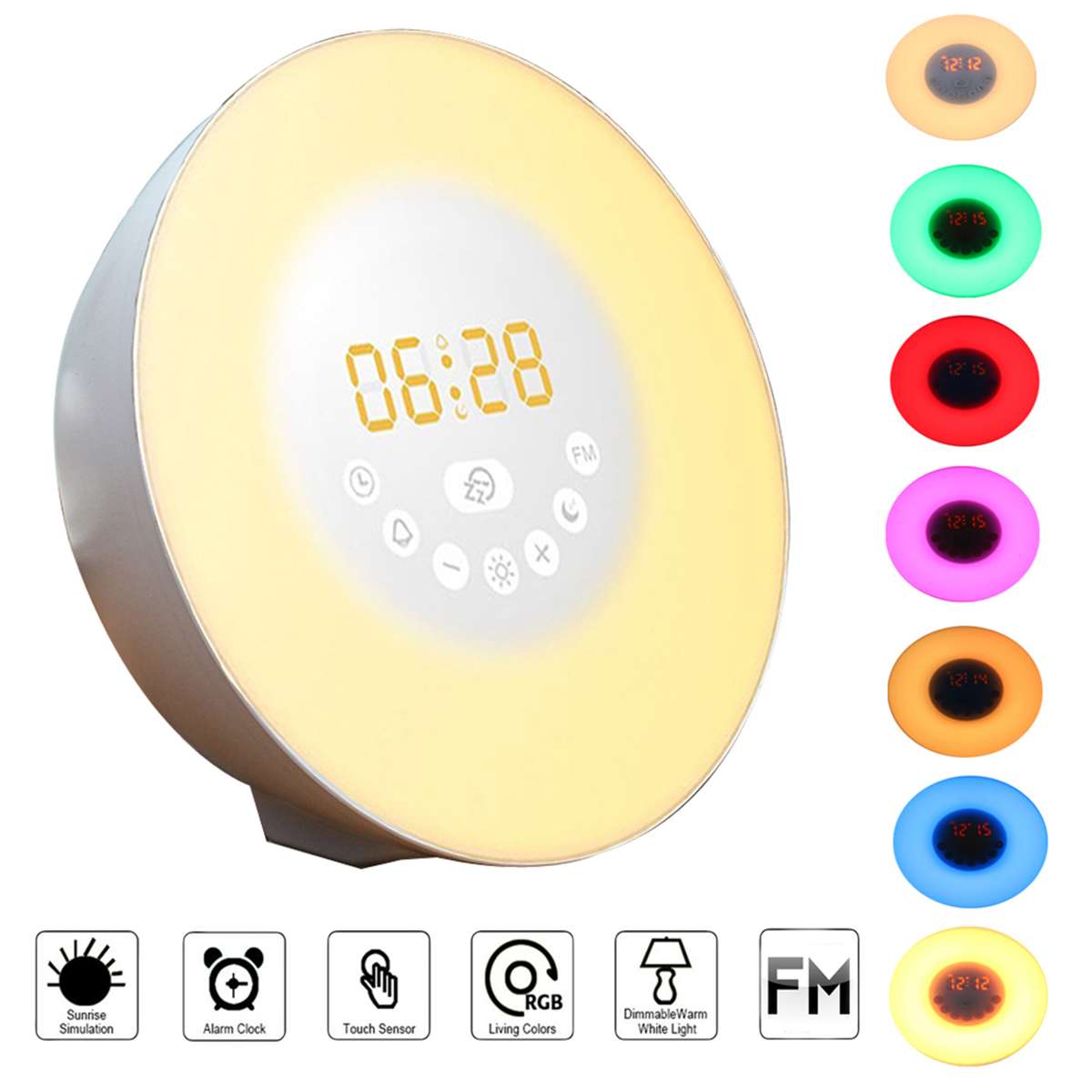 Led Light Digitale Wekker Wake Up Light Alarm Usb Interface Digitale Klok Fm Radio Klinkt Functie 7 Kleuren Licht