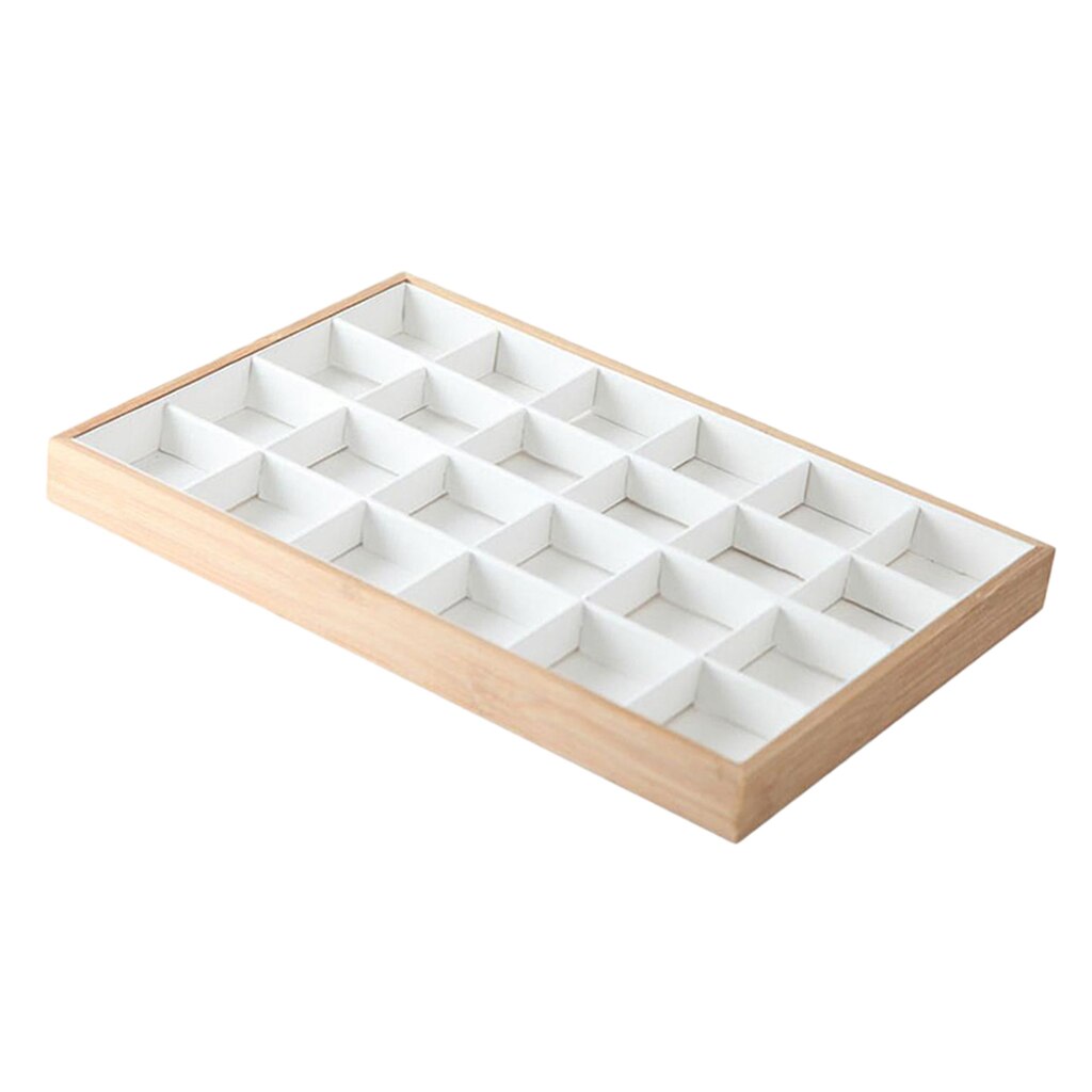 Premium Bamboo Wood Stackable Jewelry Tray Showcase Display Organizer, 12 24Grid Jewelry Holder Box earring show case: White 24 Grids