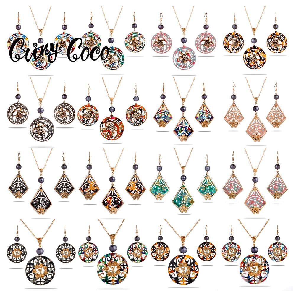 Cring Coco lato biżuteria plażowa zestawy moda żywica akrylowa żółw Plumeria dynda kolczyki naszyjniki dla kobiet prezenty świąteczne nowy