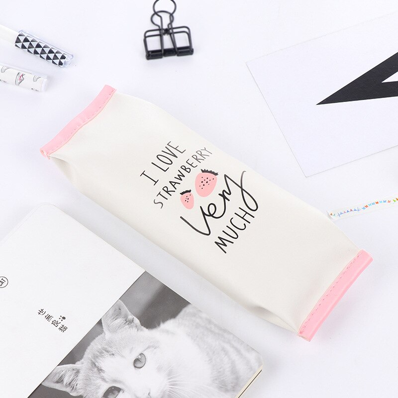 Estuche escolar de Granada y fresa para lápices, bolsa bonita de cuero Pu para bolígrafos, papelería Kawaii, suministros escolares de oficina, Zakka