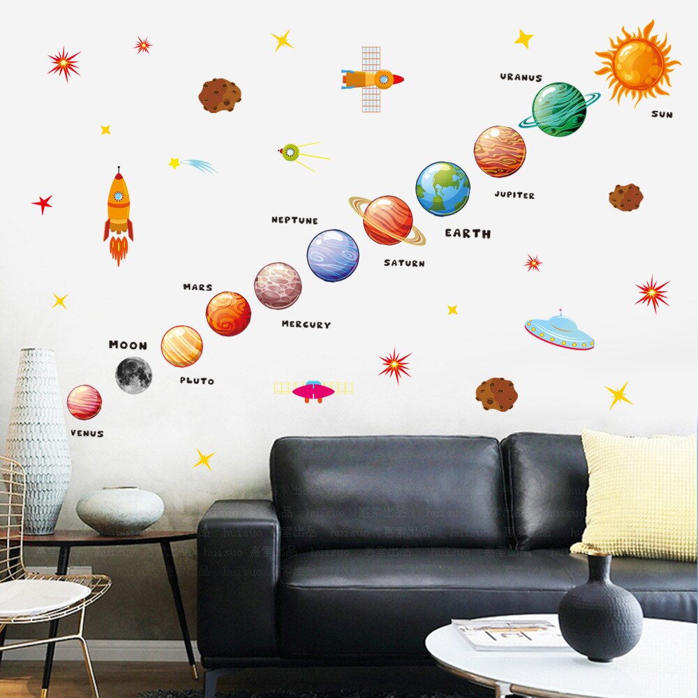 The Solar System Wall Stickers Removable Outer Space Planet Wall Decals To DIY Kids Nursey Bedroom Living Room Home Decoration