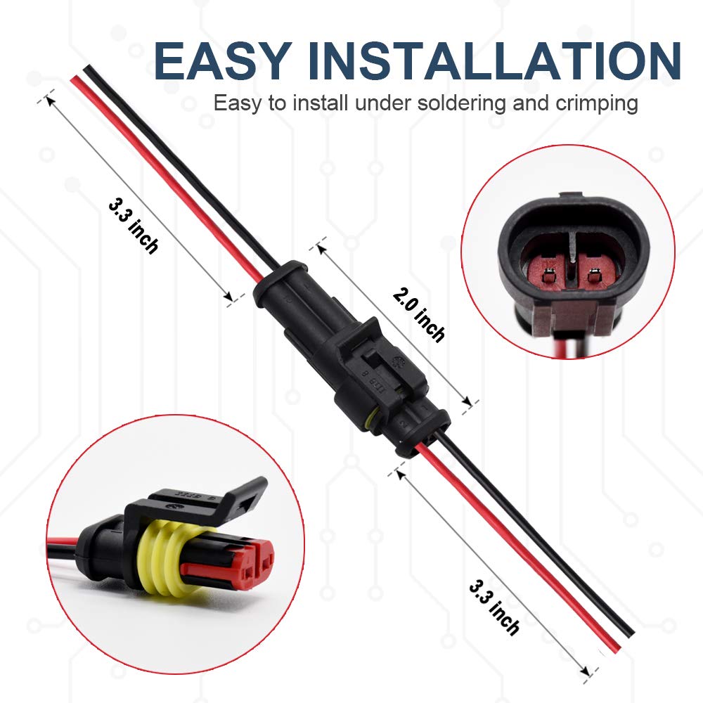 5 Pairts 2 Pin Connector Waterproof Connector Male and Female Way 20AWG Wire Suitable for Car Truck Boat Other Wire Connection